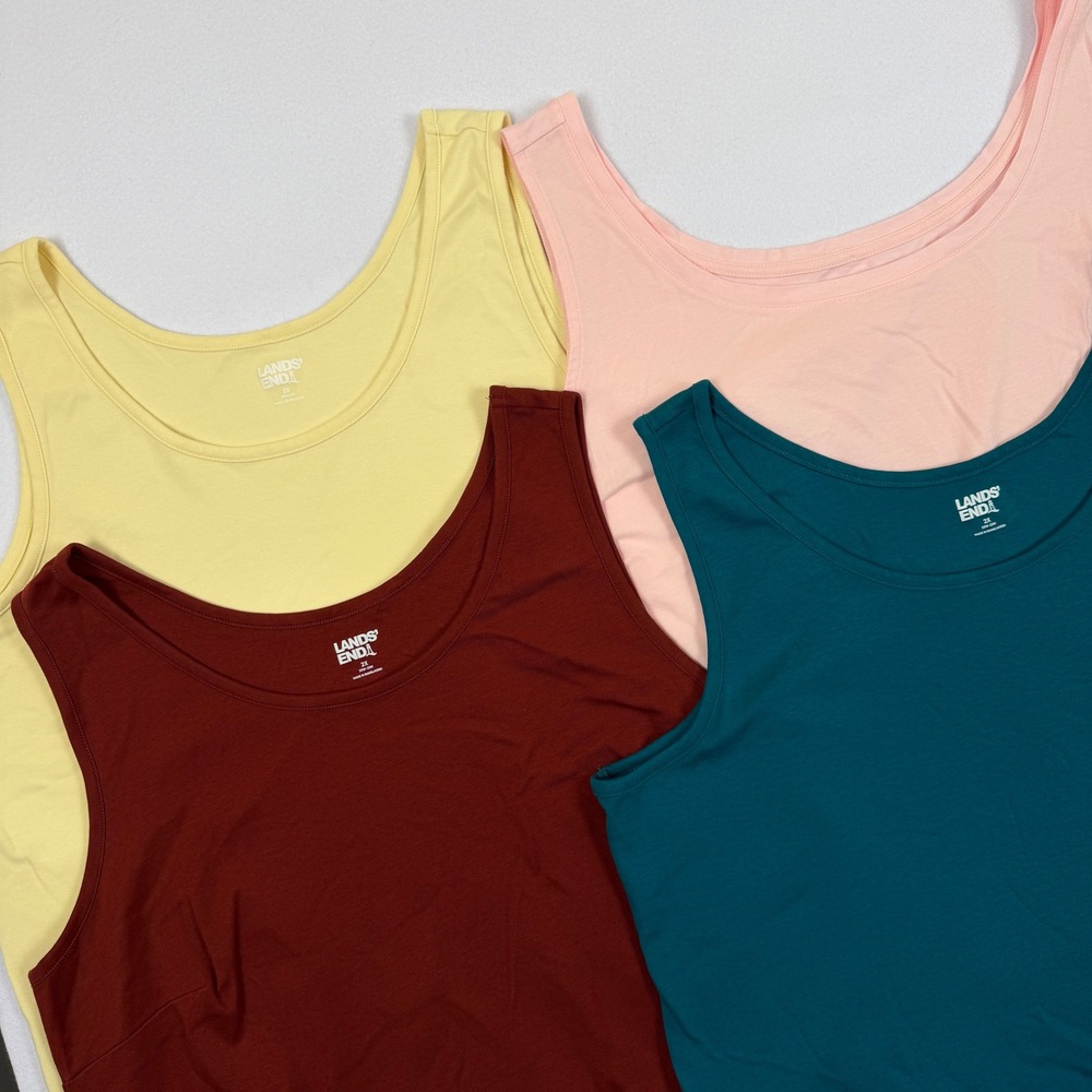 Lands End Womens 2X Tank Top Lot of 4 Cotton Blend Scoop Neck Sleeveless Basic